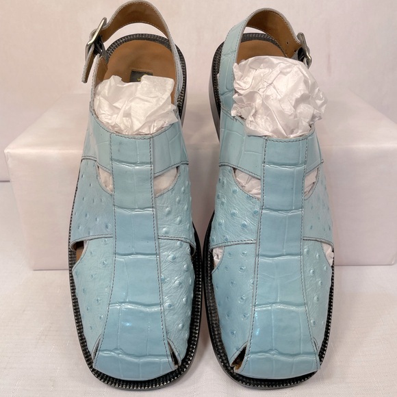Light Blue Crocodile Pattern Sandals Size 10 by Stacy Adams EUC - Picture 1 of 7